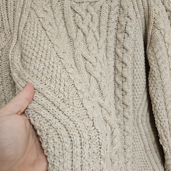 Real Irish Wool Sweater Aran Sweater Market Cable Knit Cozy Tunic Top Size M - Picture 7 of 9